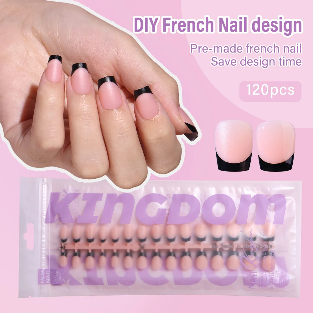 150pcs Wholesale Press on Gel Nails French White Black Tips Private Label Almond Square Coffin French Press on Nails Strip