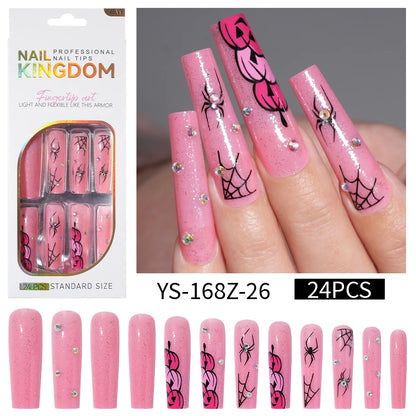 Private Label Wholesale Custom 24pcs French Style Press on Nail Long Square Rhinestone Luxury Press on Nails With Diamond