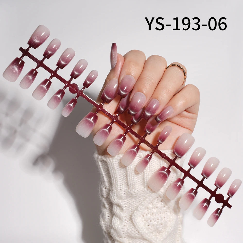 Wholesale New 30Pcs Glitter Luxury Handmade Crescent Cat Eye Nail Tips French Soft Gel Nail Art Kits False Press on Nails Set