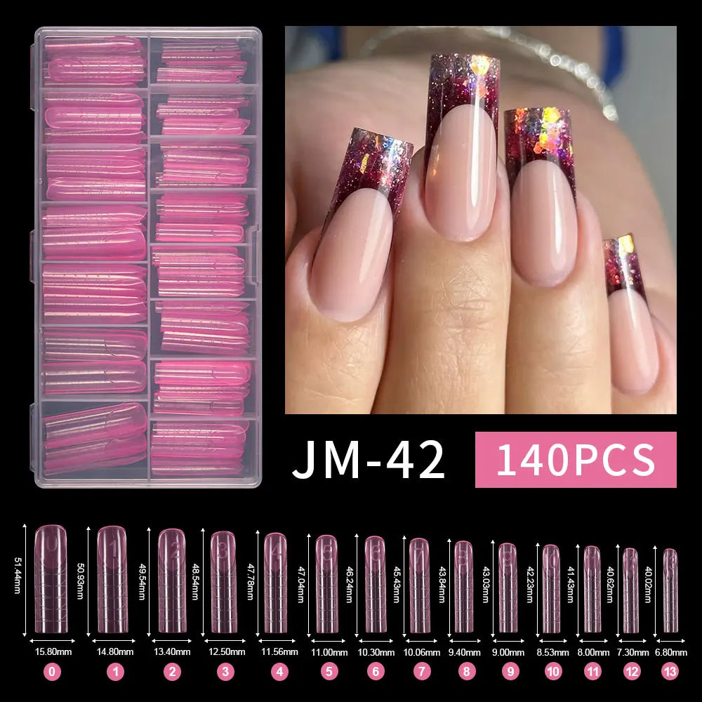 Private Label Russia Quick Building Nail Molds 140Pcs Acrylic Extension Form Tips Traceless Pink Plastic Dual Form Nail Tips