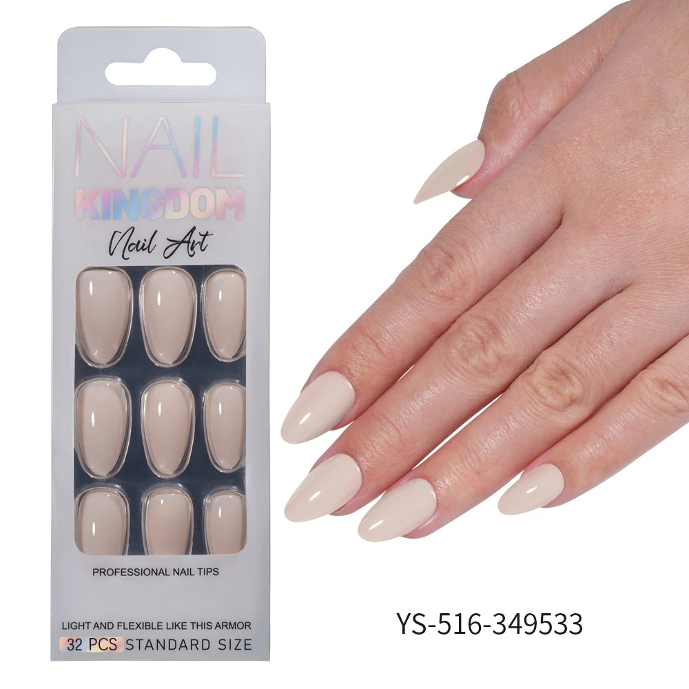 Nail Factory Custom 32pcs/30pcs Handmade Gel Nails Press on Full Cover Solid Color Aurora Glitter Almond Press on Nail Tips