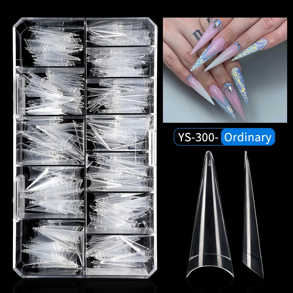 Long Stiletto False Nails 504pcs 12sizes Half Cover Traceless Natural Clear Stiletto Nail Tips