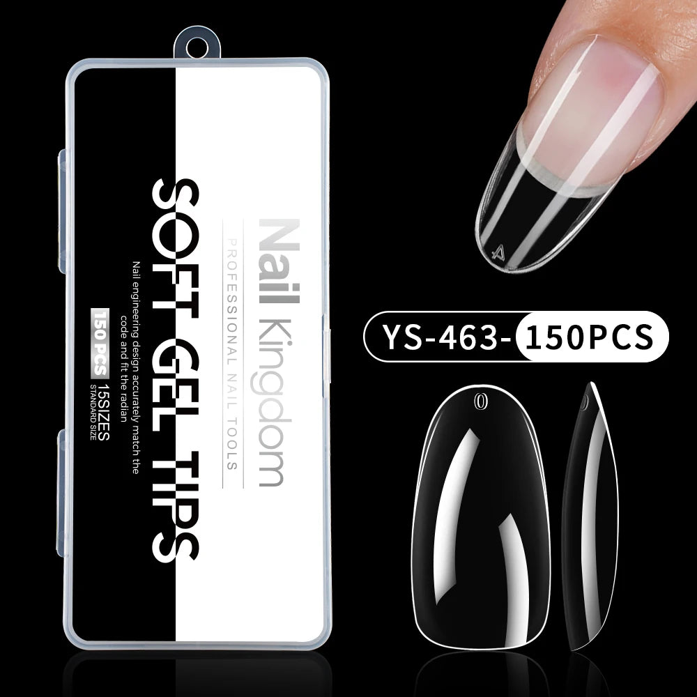 Wholesale False Nail Art Tips 15 Size Full Cover Traceless Transparent Clear Coffin Stiletto Square Almond Soft Gel Nail Tips