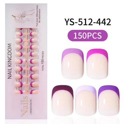 150PCS French Tip Press-On Nail Art Long Square Almond Full Cover Purple Solid Color for Finger Application Nail Supplier
