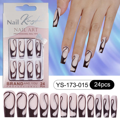 Wholesale Custom 24pcs Reusable Handmade Long Square Luxury French Tip Press on Nails for Nails Supplies Salon with Nail Tools