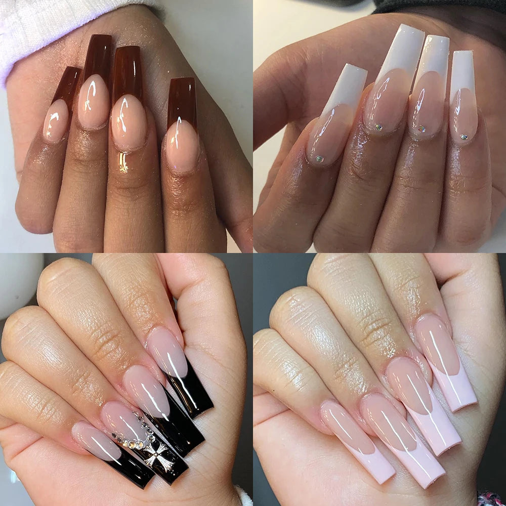 High Quality Nail Art Salon Practice Half Cover Square False Nails Tips French Acrylic False Nail Tips 500pcs Bag