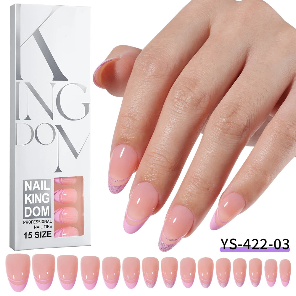 Wholesale OEM 120pcs French Reusable False Nails Ballet Designer Glitter Silver Handmade French Soft Gel Press on Nails Set