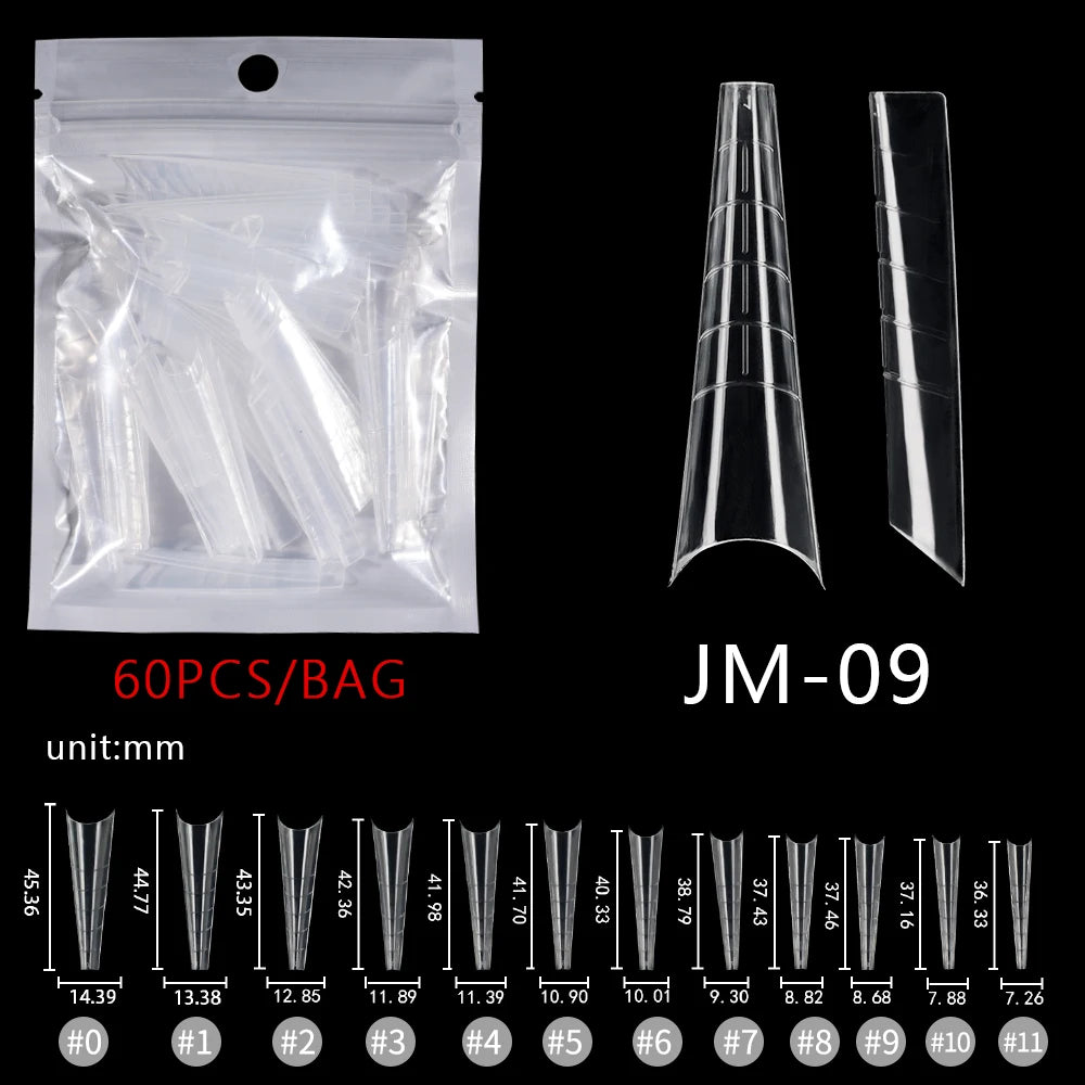 Wholesale Factory 60pcs Plastic Nail Art Mould Tips Clear Quick Building Extension Tool Stiletto Almond Square Nail Forms